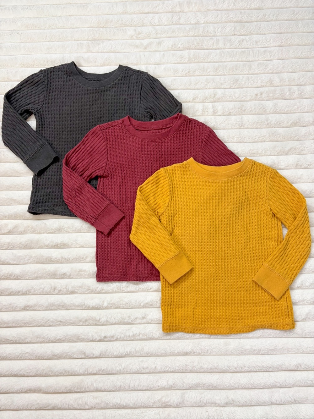Neutral Fall Toddler Waffle Knit Tops | 3 Piece Set Burgundy Gold Grey